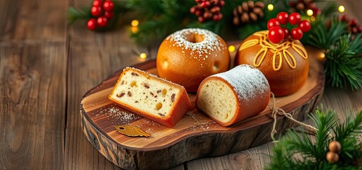Delicious Christmas Breads Festive Treats on Wooden Board