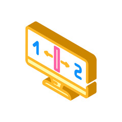 monitor split screen hybrid work isometric icon vector illustration