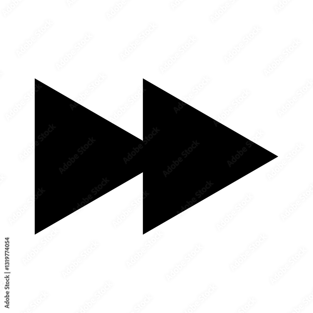 Poster double arrowhead icon indicating fast forward or advance functionality presented in minimalist vecto