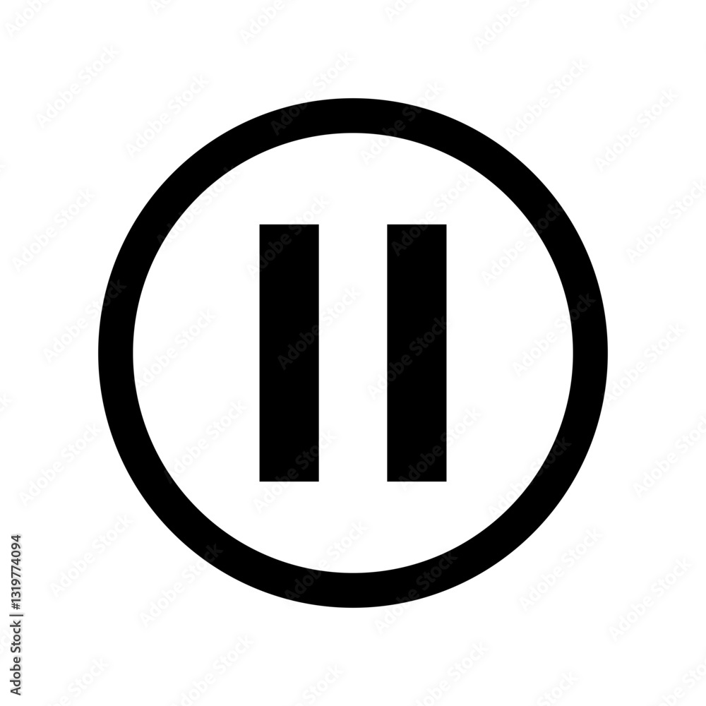Poster pause icon with a circle on a commonly used on media players and devices to indicate stopping the cu