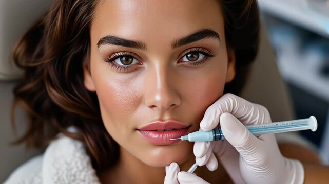 Beautiful Woman Receiving Anti-Wrinkle Injections at a Cosmetology Clinic