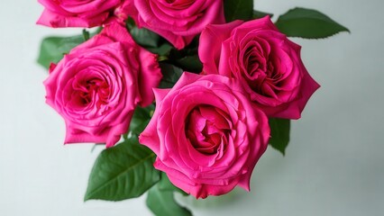 Bouquet of pink roses on the white background 