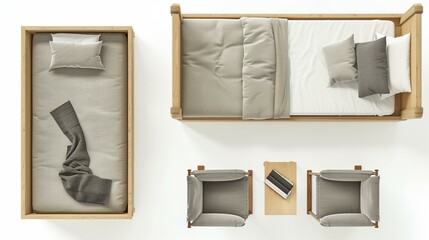 bed topview with whitebackground