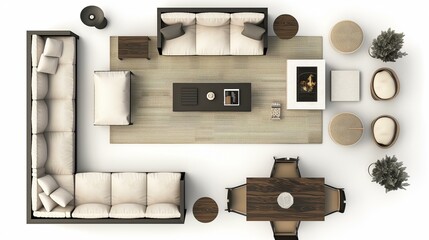 topview group of outdoor furniture with white background. fireplace concept
