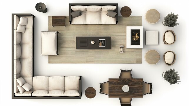 topview group of outdoor furniture with white background. fireplace concept