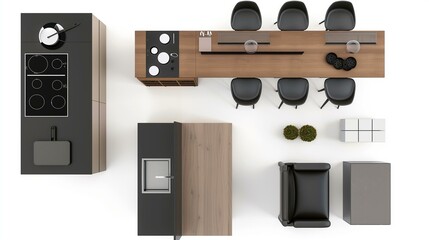 group of kitchen furniture and acessories with white background