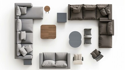 topview living furniture with white background