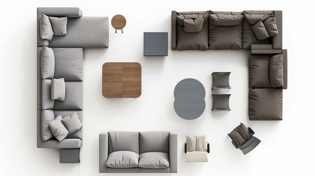 topview living furniture with white background