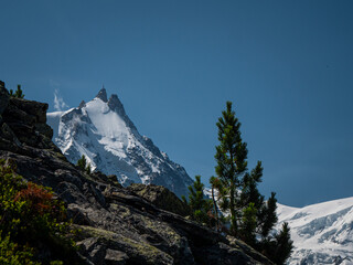 Sentier de randonn&eacute;e avec vue sur le Mont Blanc