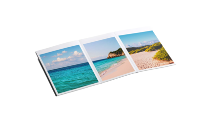 Travel brochure mockup featuring stunning beach landscapes white vivid imagery eye-catching design