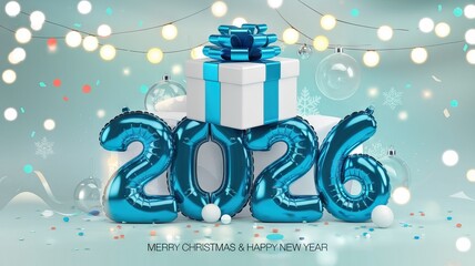 Festive 3D New Year 2024 Design with Christmas Decorations
