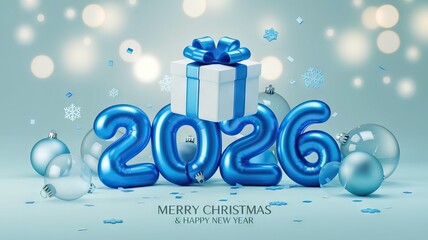 Festive 3D New Year 2024 Design with Christmas Decorations