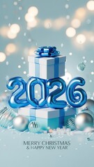 Festive 3D New Year 2024 Design with Christmas Decorations