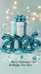 Festive 3D New Year 2024 Design with Christmas Decorations