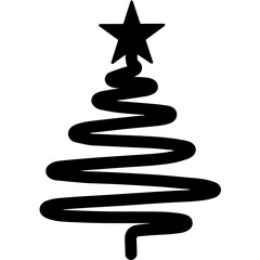 Silhouette of a Christmas tree in a spiral shape with a star on top, representing the holiday spirit and winter festivities, ideal for New Year's and Christmas designs.


