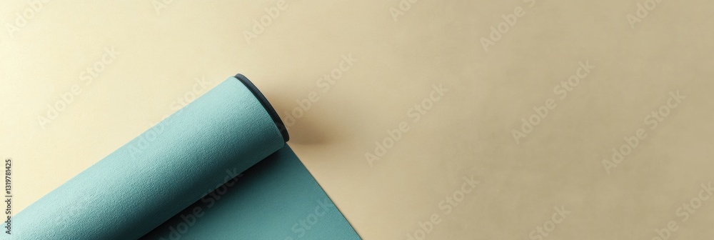 Poster minimalistic yoga mat arranged diagonally on a light background with clean design and ample space fo