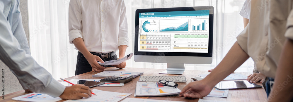 Aufkleber Spreadsheet document information financial startup concept. data and graphs in spreadsheet documents for online analysis project dashboard accounting digital brisk