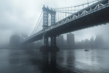 Misty evening view of manhattan bridge over water new york city urban landscape