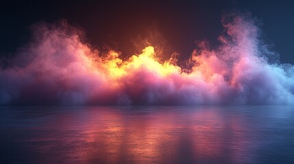 Fototapeta premium A large cloud of smoke over a body of water