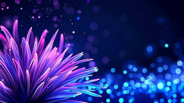 Neon flower glows, bokeh background; digital art