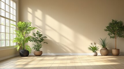 Sunlit room with potted plants