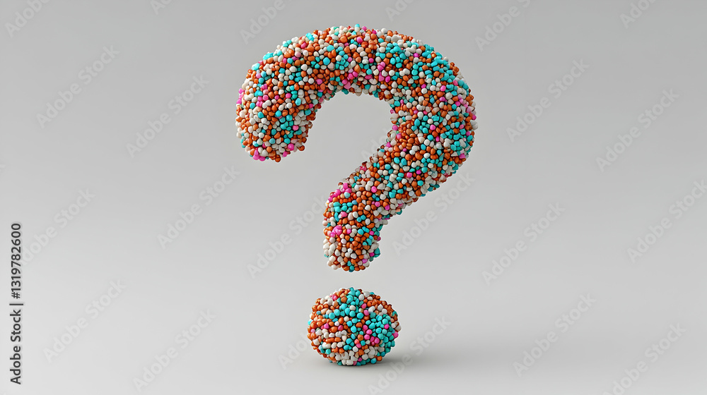 Poster three dimensional colorful pixelated question mark against white background representing doubt choic
