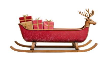 Festive action of santa's sleigh with presents and reindeer holiday concept