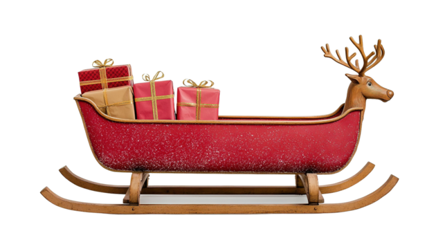 Festive action of santa's sleigh with presents and reindeer holiday concept