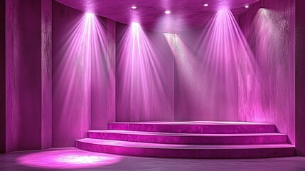 A stage set up for a concert with purple lighting