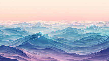 Undulating waves of iridescent blue and purple hues blending into a pastel rainbow, gradient, colorful. Opalescent Hues. Illustration