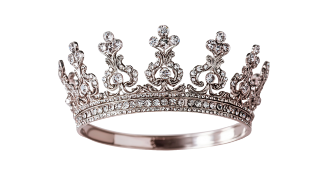 Elegant silver crown with diamonds luxury jewelry fashion show glamorous setting close-up view royalty concept