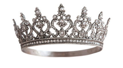 Elegant silver crown with diamonds and engravings luxurious jewelry display studio setting close-up view