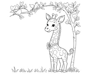 Giraffe with Bowtie Coloring Page for kids