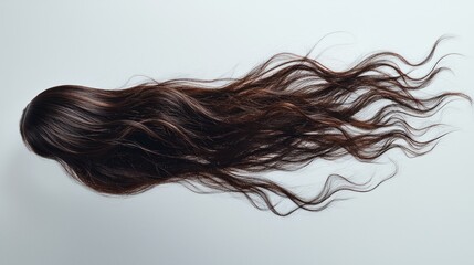 Long brown hair flowing on white background