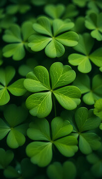 "Close-Up of Vibrant Four-Leaf Clovers with Intricate Veins"