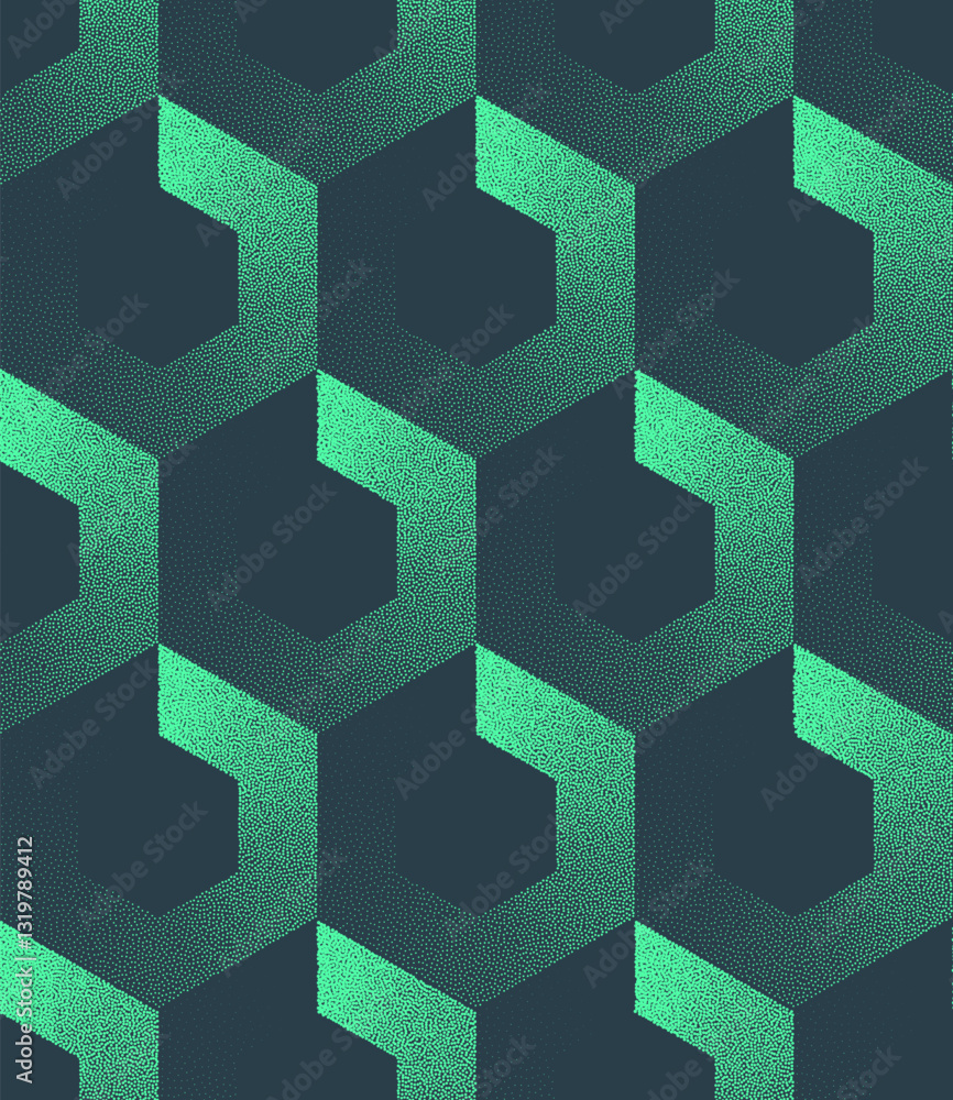 Poster hexagonal grid seamless pattern trend dot work vector turquoise technological abstract background. f