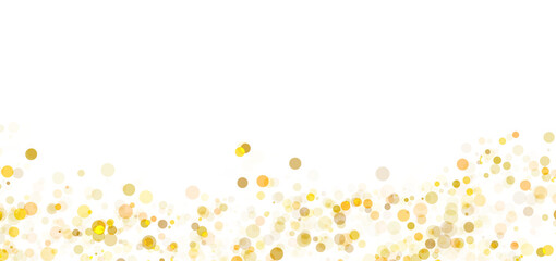 Abstract gold glitter yellow background bokeh glitter lights in round sparkle shapes or circles, sparkling celebration, bright bubble transparent light, gold sparkle. Shining dust, glowing confetti. 