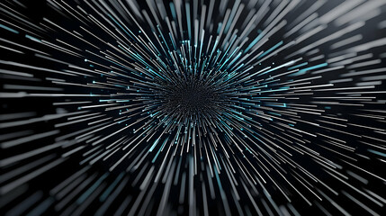 Abstract Blue And White Light Streaks Radiating From Center On Dark Background Speed And Motion Blur Effect Digital Art