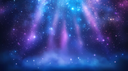 An iridescent mist of blue and purple hues fills the air with an shimmering, luminous quality, iridescent, ethereal, glowing. iridescent glow. illustration. Opalescent Hues. Illustration