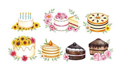 Delicious Cakes Birthday Wedding Dessert Illustrations