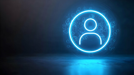 Glowing Blue Neon User Icon In A Dark Futuristic Environment With Reflective Surface