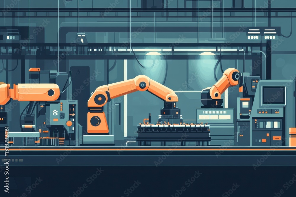 Aufkleber Innovative automated factory utilizing robotic machines with AI in a modern production environment for optimized efficiency and precision