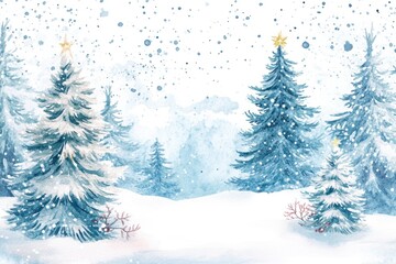Fototapeta premium A serene winter scene with snow-covered trees and a clear blue sky.