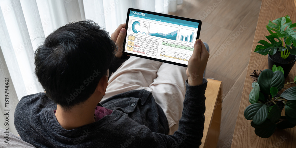 Poster spreadsheet document information financial startup concept. data and graphs in spreadsheet documents