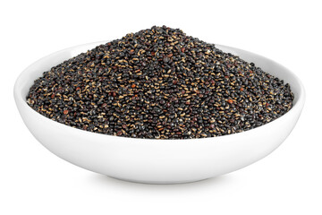 black quinoa in ceramic bowl isolated on white background