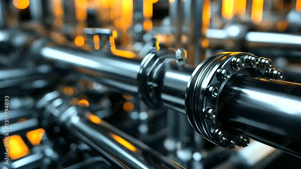 Aufkleber a highly detailed image of a factory’s piping system, showing the flow of materials through massive 