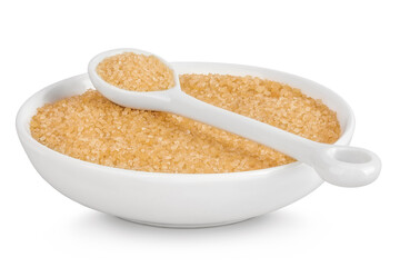 The brown sugar in ceramic bowl isolated on white background