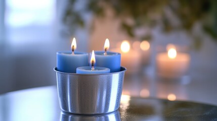 Two lit candles in elegant holders, suitable for creating a warm and intimate atmosphere.