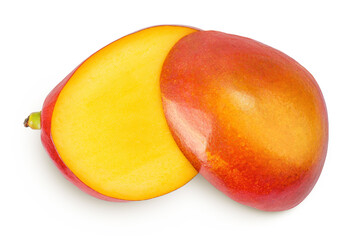 mango slices isolated on white background. Top view. Flat lay