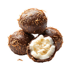 Chocolate Covered Coconut Balls Isolated on Transparent Background